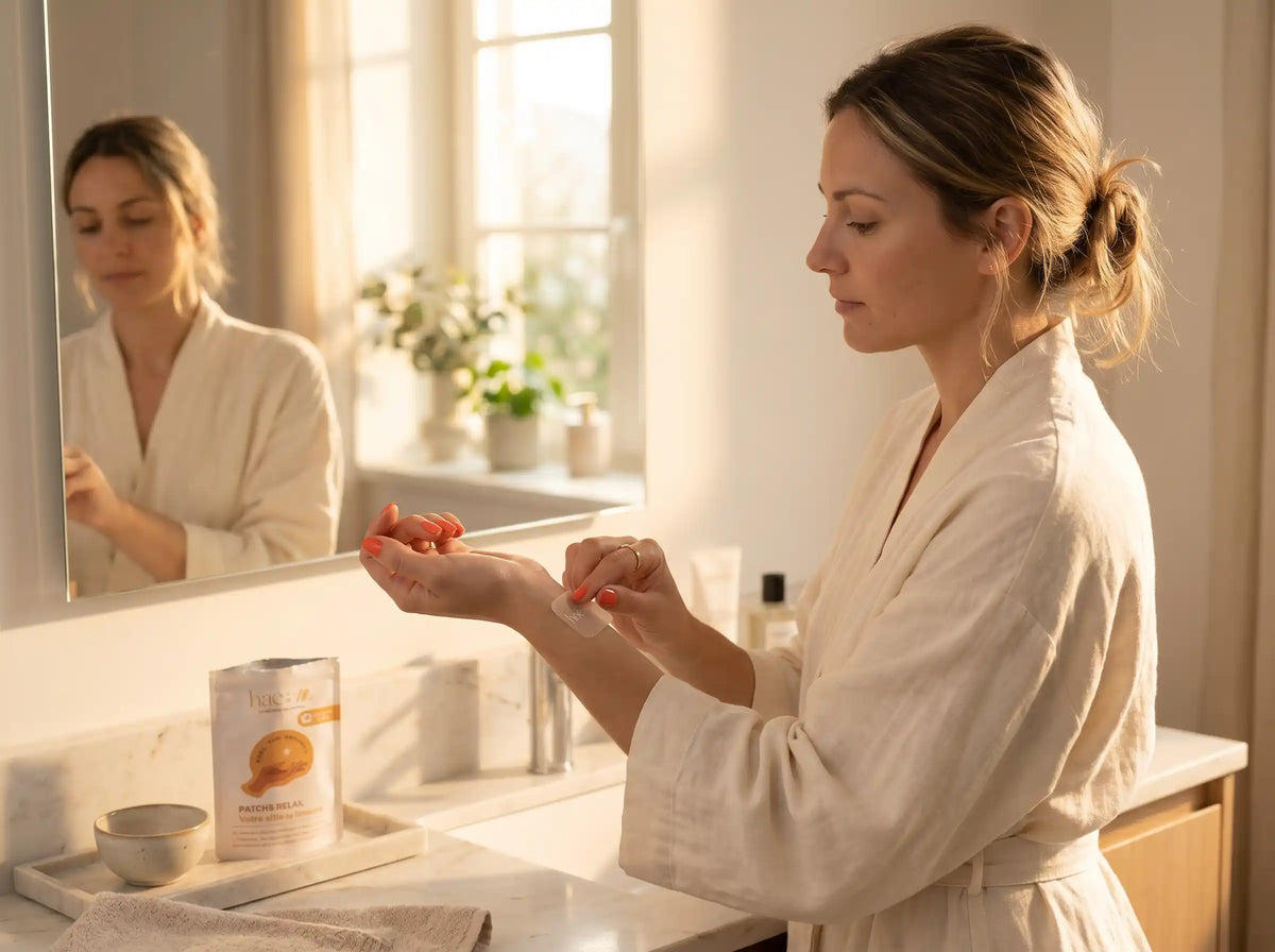Application patch Hae-Wa sur poignet — solution naturelle contre le stress
